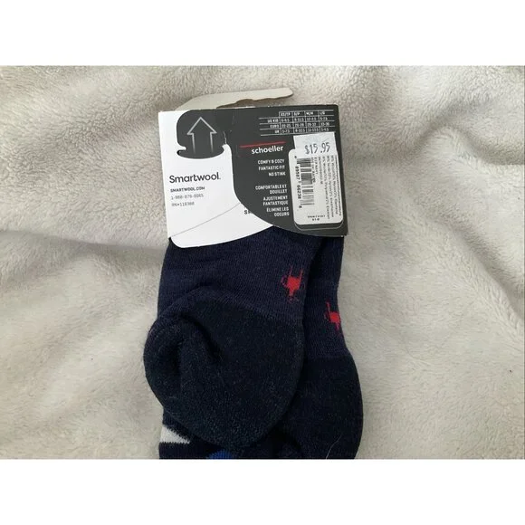SmartWool Kids Ski Light Cushion Socks Youth Size Medium Navy Red White Blue NEW - Picture 4 of 6